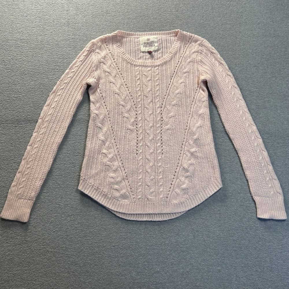 SO Perfect Pullover Cable Knit Sweater Womens Small Blush Pink Crewneck Fitted